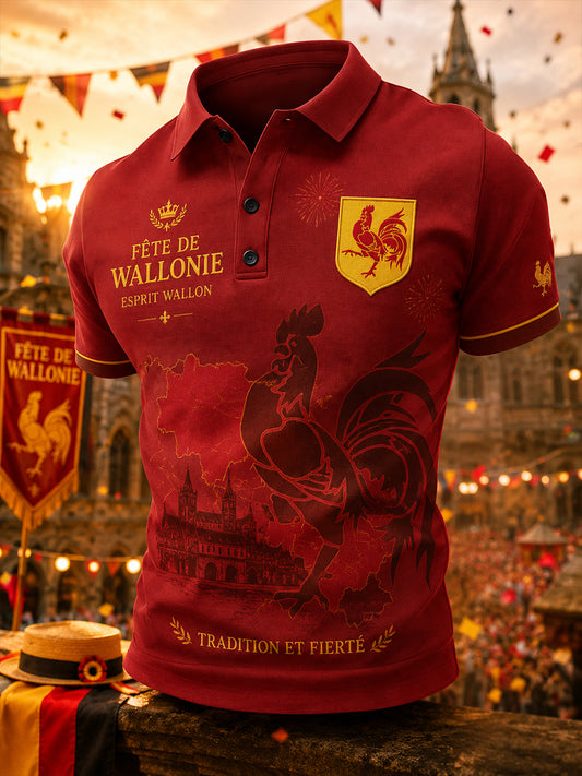 Polo à manches courtes pour homme, orné d’un imprimé inspiré du festival folklorique wallon