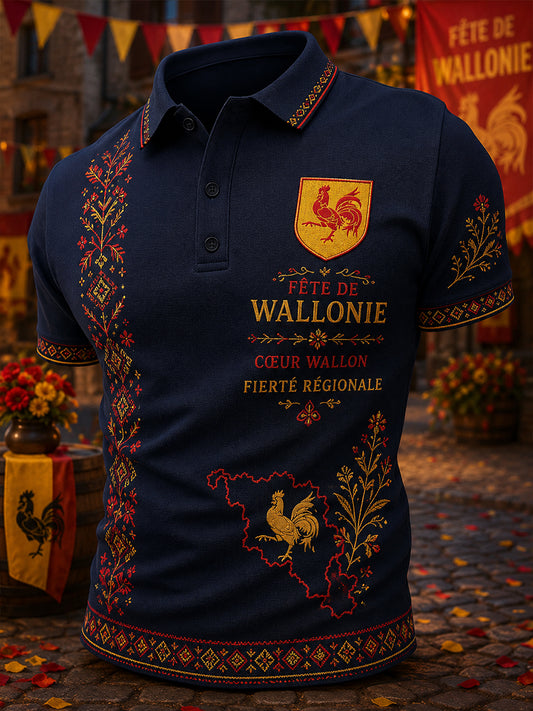Polo à manches courtes pour homme, orné d’un imprimé inspiré du festival folklorique wallon