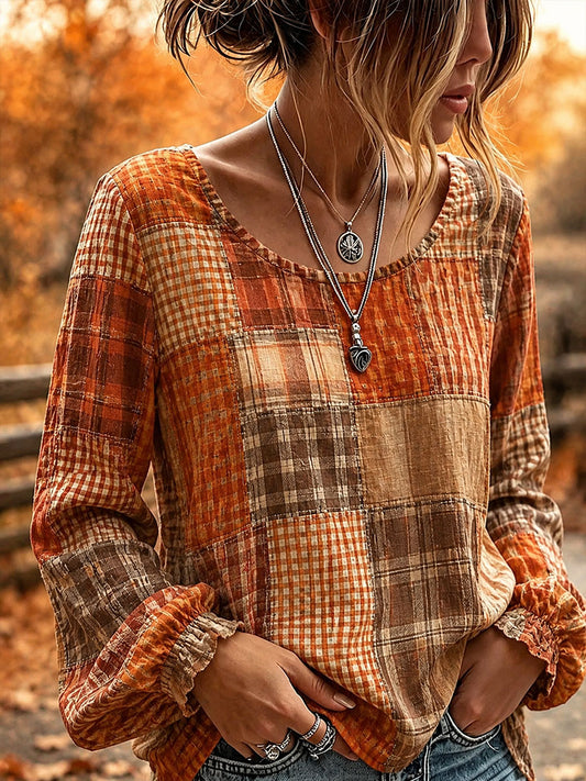 Chemise d’automne pour femme en patchwork artistique