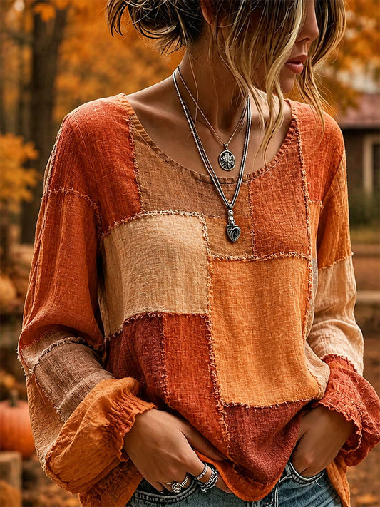 Chemise d’automne pour femme en patchwork artistique