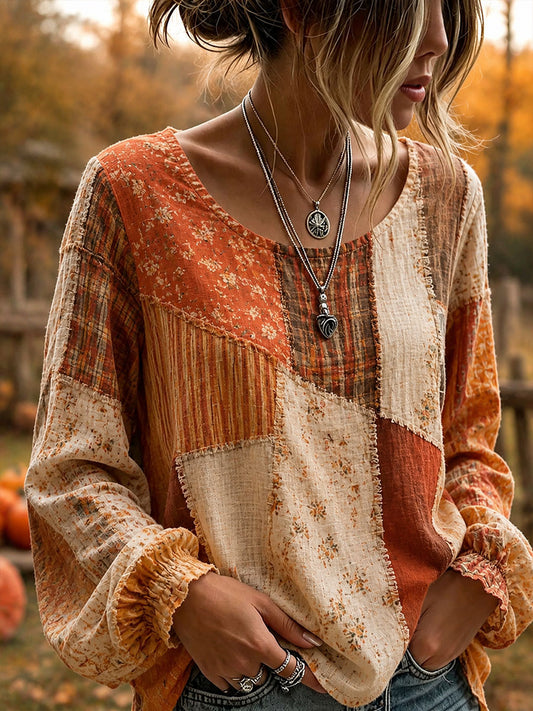 Chemise d’automne pour femme en patchwork artistique