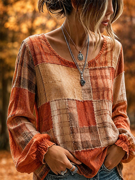 Chemise d’automne pour femme en patchwork artistique