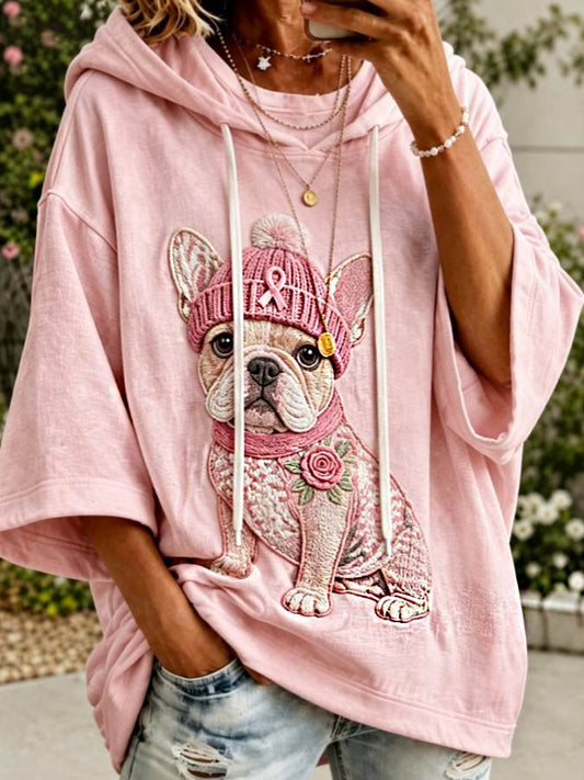 Femmes Rose Cancer du sein Sensibilisation Bouledogue Français Hoodie
