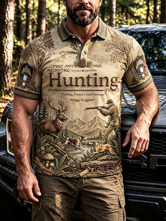 Polo décontracté pour homme à imprimé chasse français