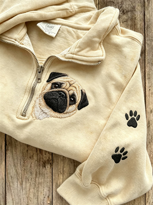 Sweatshirt à fermeture éclair pour femme Peeking Pug Dog & Paw Prints