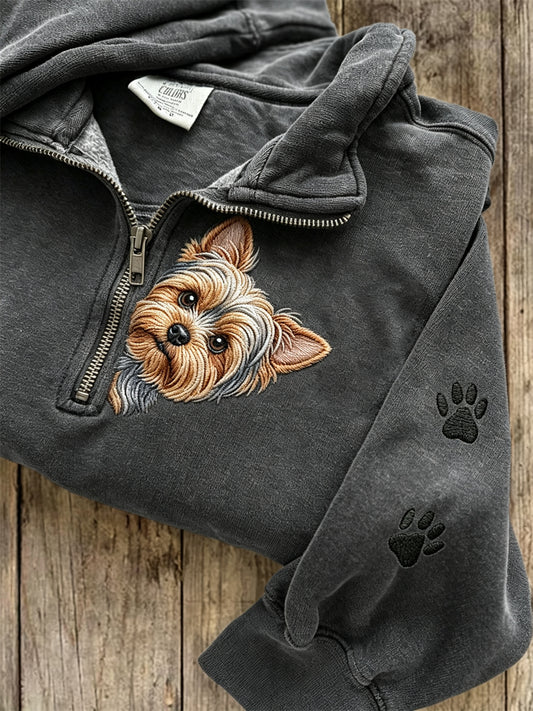 Femme Peeking Yorkshire Terrier Chien & Patte Prints Zip Up Sweatshirt