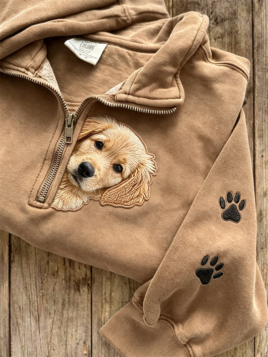 Sweat-shirt zippé pour femme Peeking Golden Retriever Dog & Paw Prints
