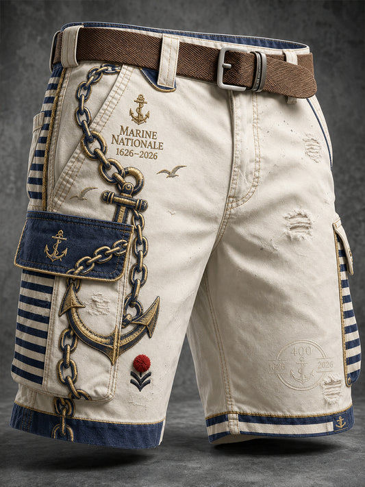 Short décontracté pour homme avec impression d’art de la Marine française