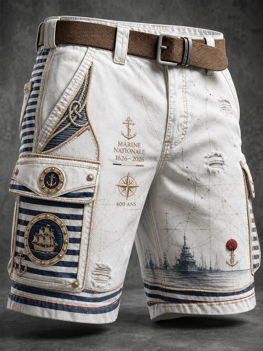 Short décontracté pour homme avec impression d’art de la Marine française