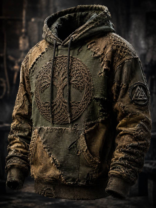 Chandail à capuchon surdimensionné Retro Viking Valknut Tree Life à épaules dénudées pour hommes
