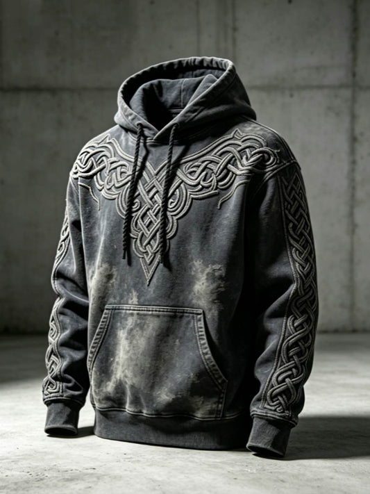 Sweat à capuche surdimensionné à épaules tombantes pour homme, style rétro viking, motif Valknut et arbre de vie