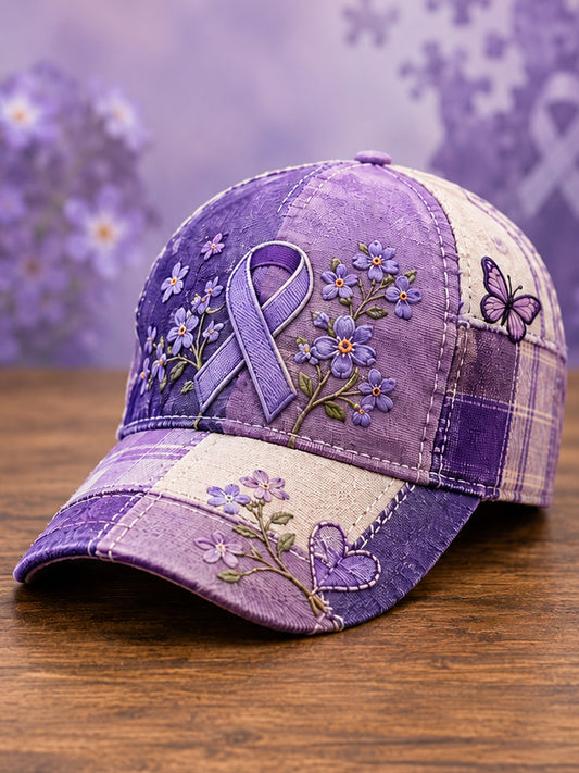 Chapeau unisexe de soutien de sensibilisation à la maladie d'Alzheimer à imprimé floral et papillon violet