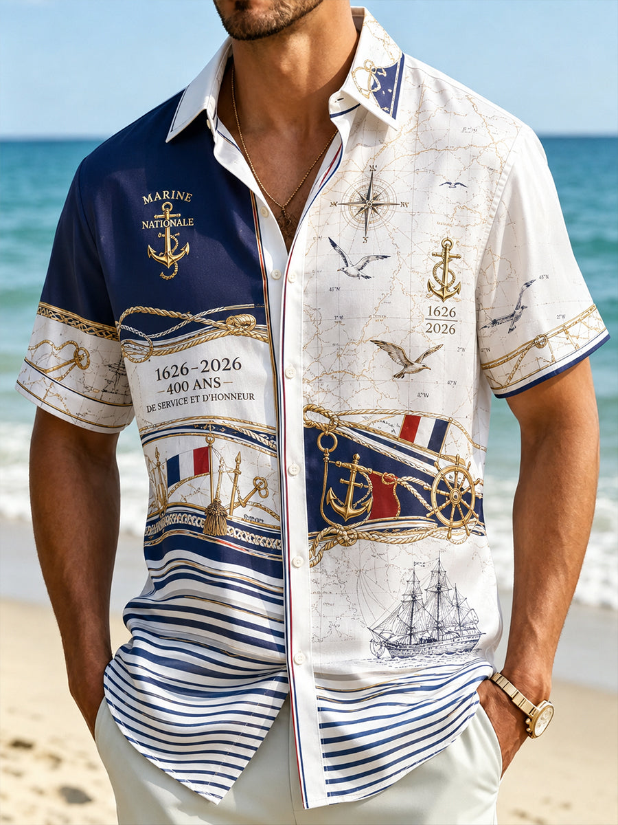 Chemise Homme Marine Française Manches Courtes