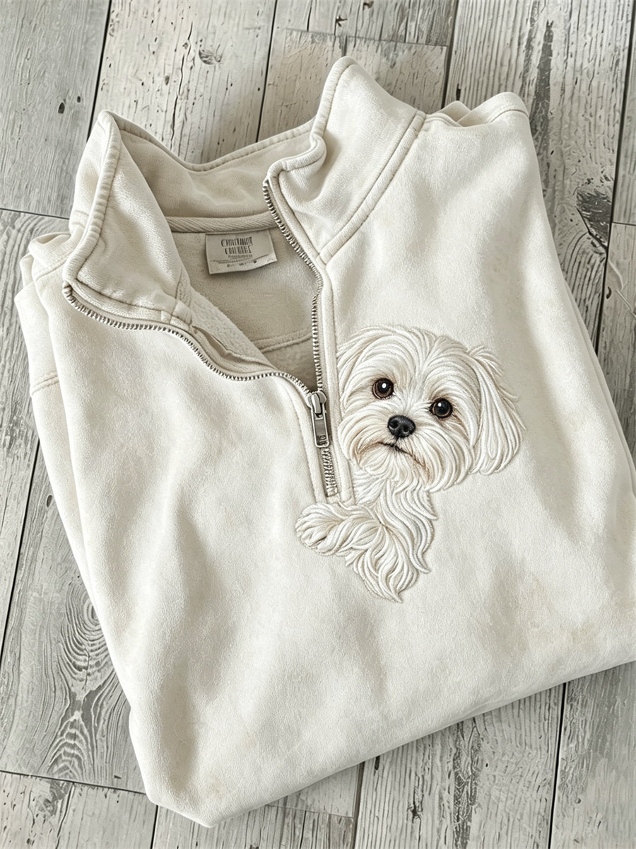 Sweatshirt Femme Peeking Maltese Dog Print Zip Up