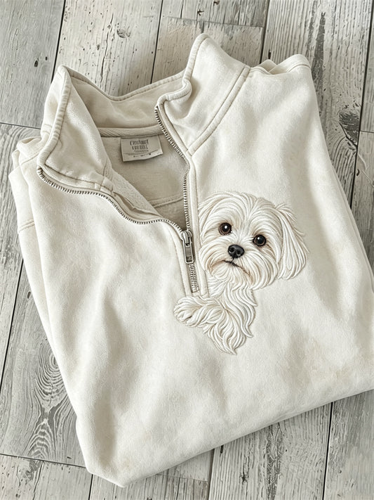 Sweatshirt Femme Peeking Maltese Dog Print Zip Up