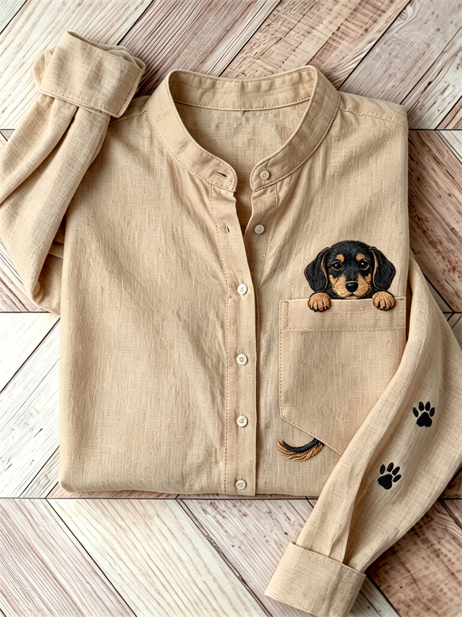 Lovely Peeking Dachshund Dog des femmes de la chemise de poche d'impression
