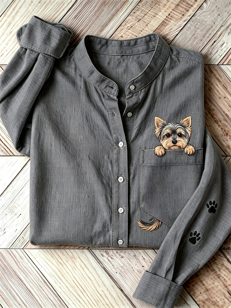 Chemise à imprimé de poche Lovely Peeking Yorkshire Dog pour femme