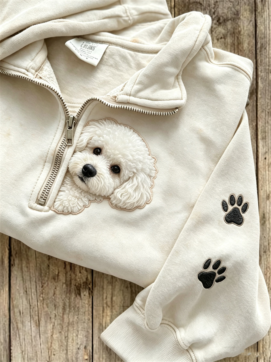 Peeking Poodle Dog & Paw Prints Imprimer Zip Up Sweatshirt des femmes