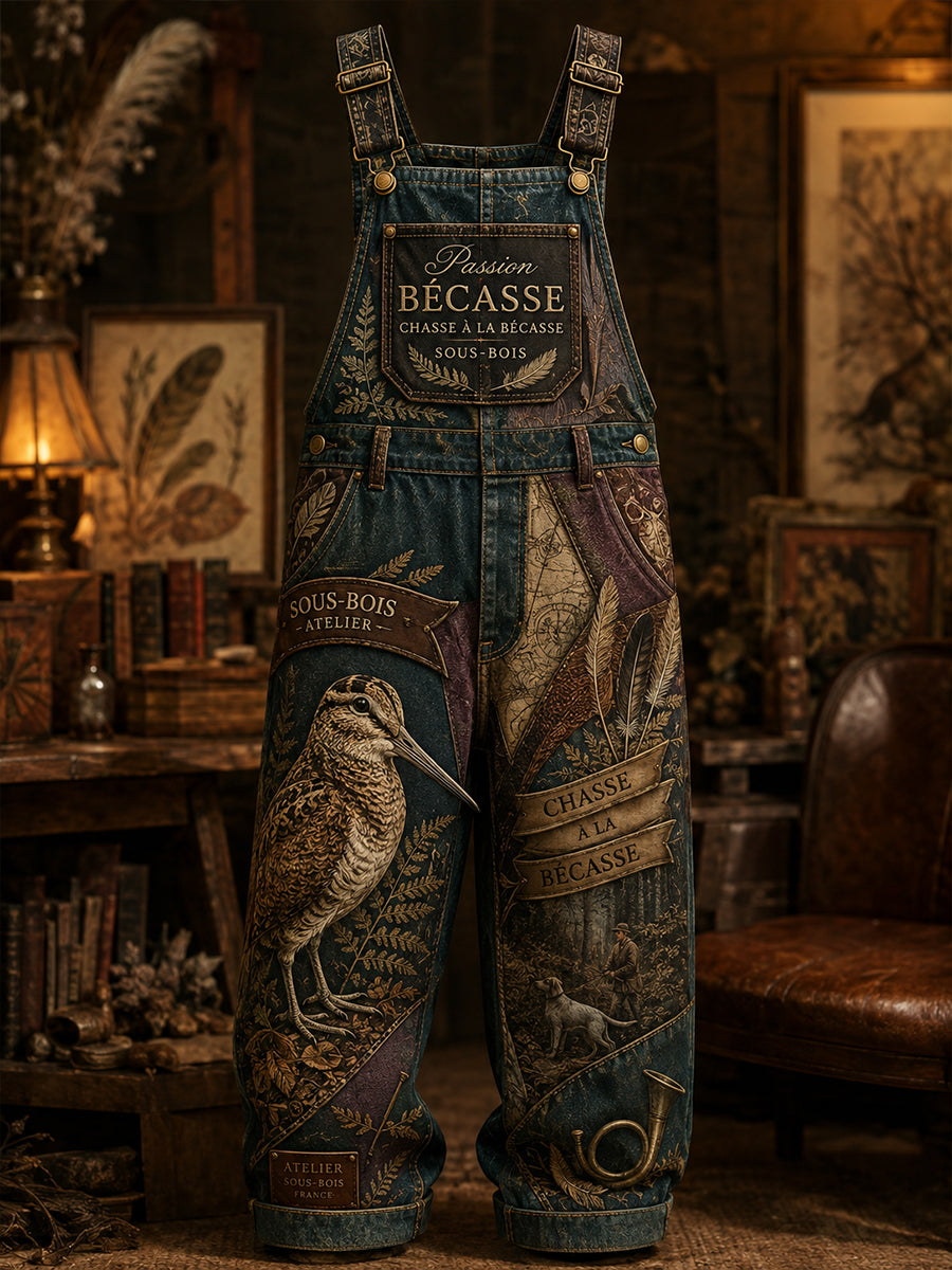 Pantalons à bretelles pour homme, imprimé saison de chasse française
