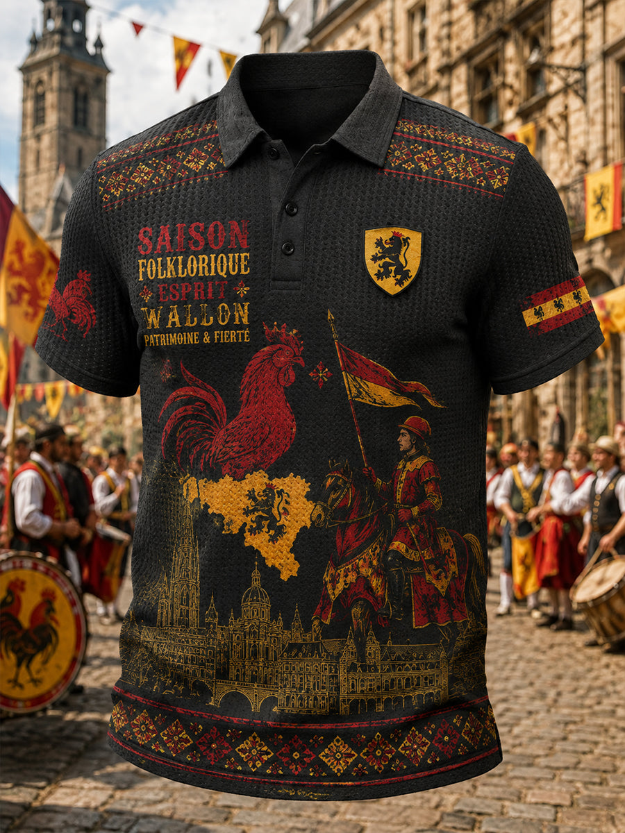 T-shirt manches courtes en maille gaufrée à motif du Festival de folklore wallon pour hommes