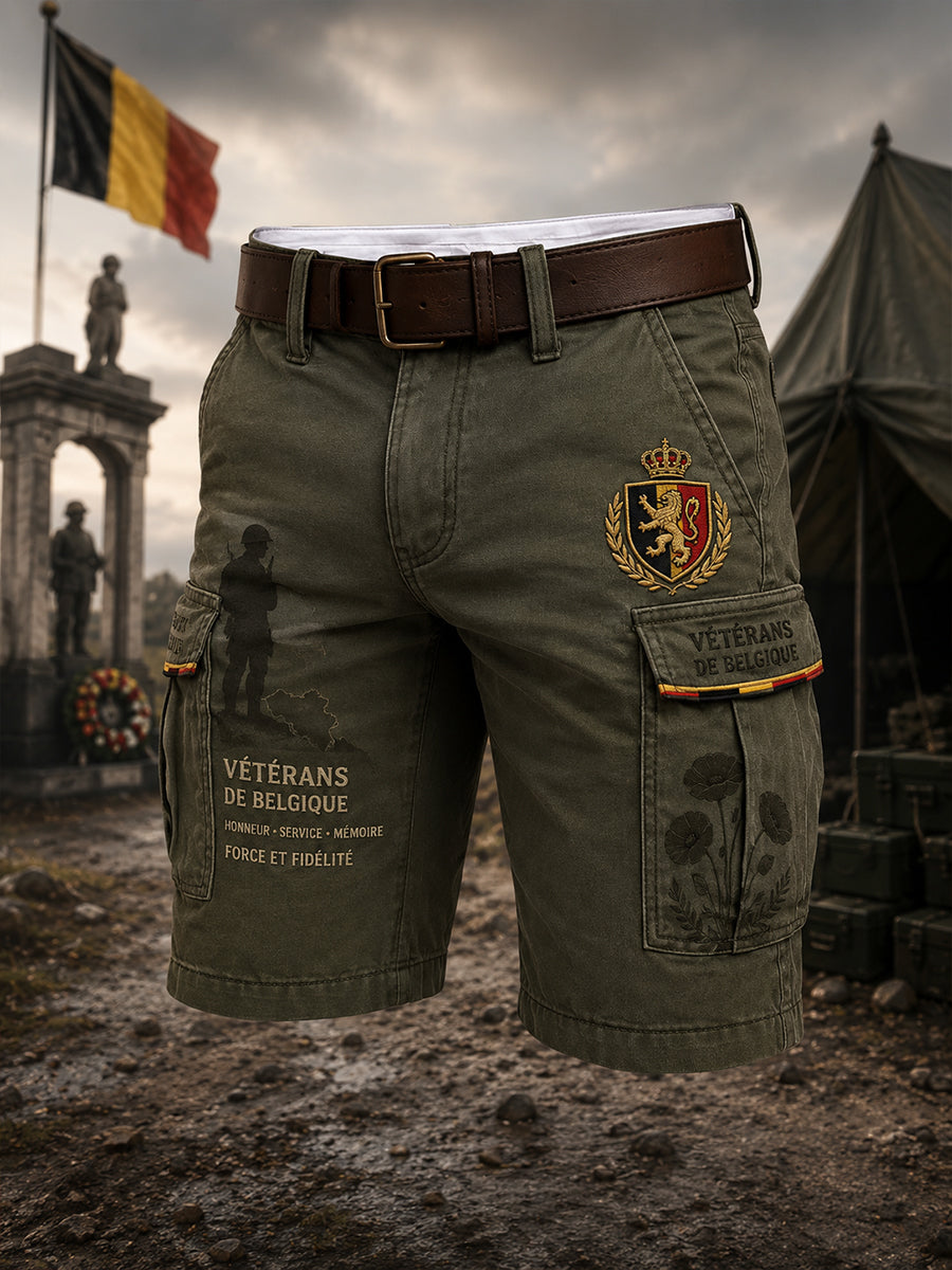 Pantalon cargo court à imprimé graphique en hommage aux anciens combattants pour homme