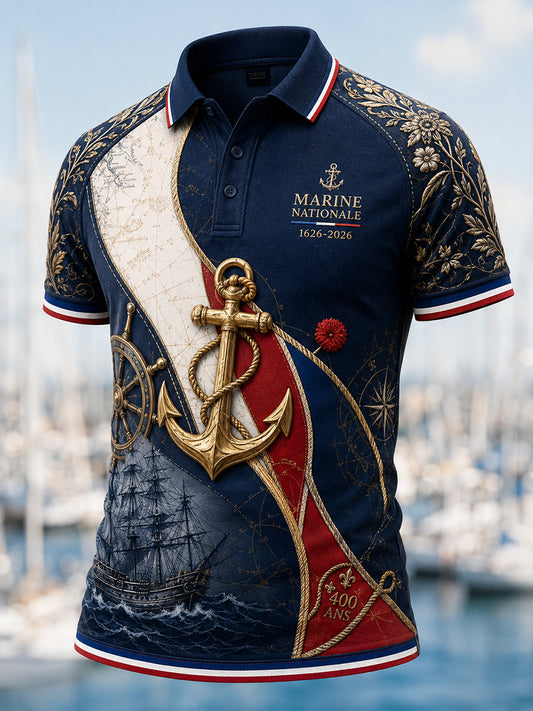 Polo pour homme avec impression artistique de la Marine française