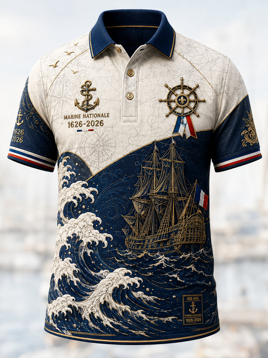 Polo pour homme avec impression artistique de la Marine française