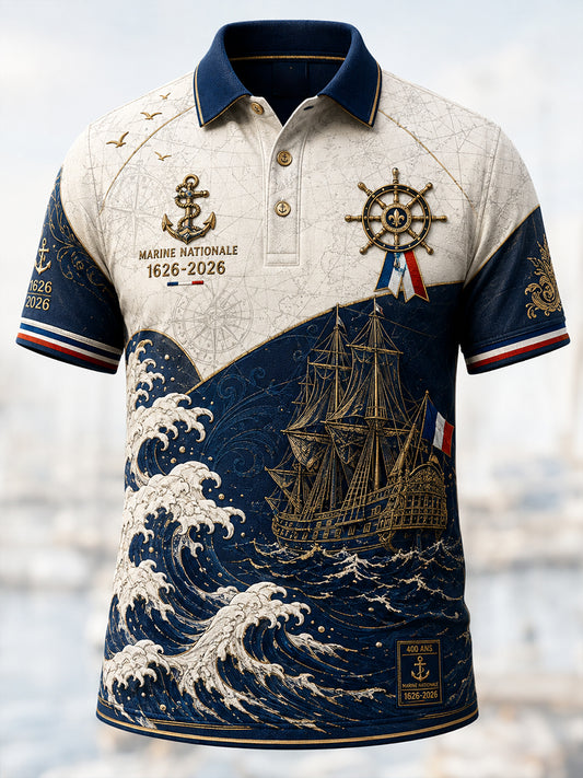Polo pour homme avec impression artistique de la Marine française
