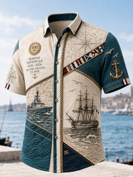 Chemise Homme À Manches Courtes Imprimé Marine Française