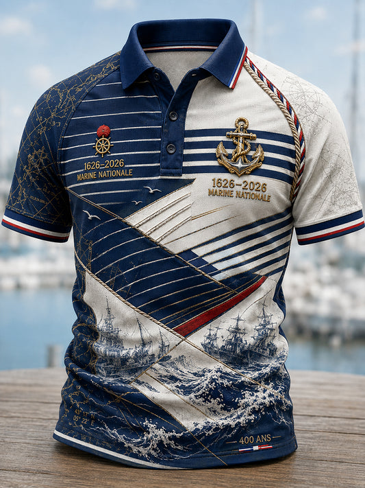 Polo pour homme avec impression artistique de la Marine française