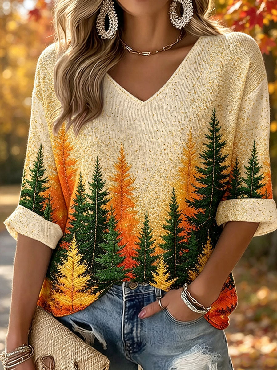 T-shirt Gaufre Forêt Automne Femme