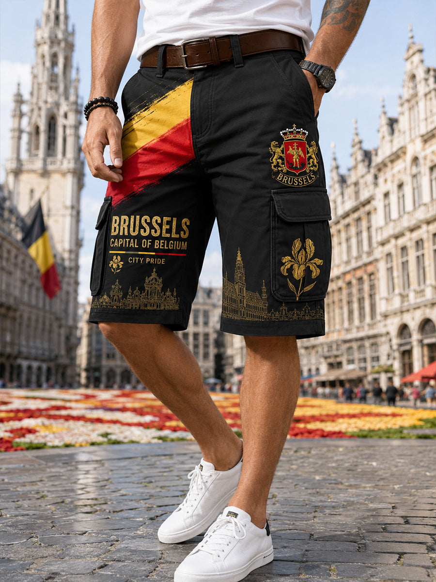 Short Cargo Homme Rétro Graphique Imprimé Ville