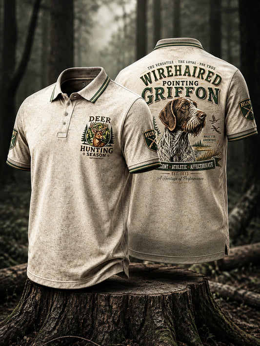 Polo décontracté vintage pour homme à motif chien de chasse français