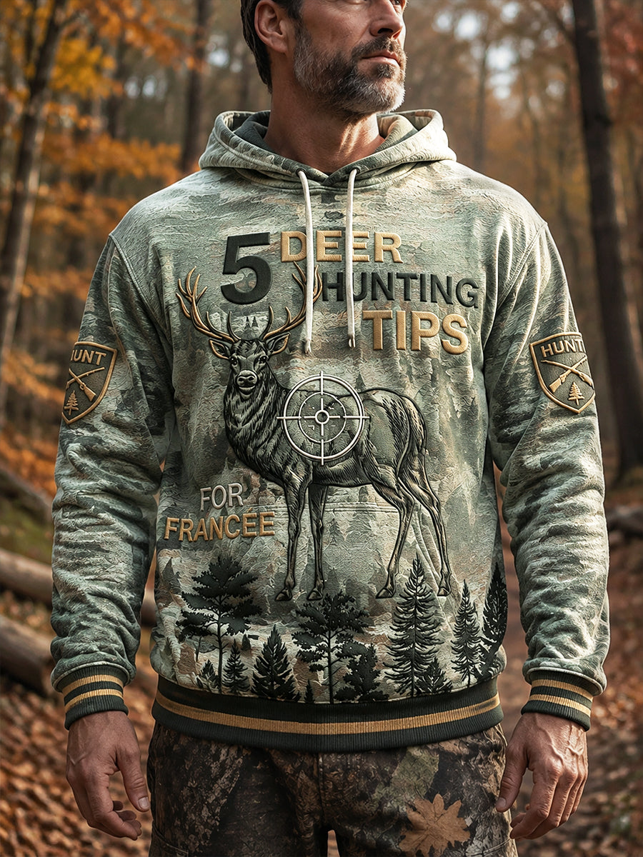 Sweat-shirt décontracté à capuche pour homme, imprimé chasse français