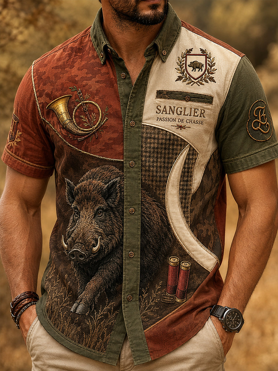 Chemise décontractée de chasse française pour homme à manches courtes