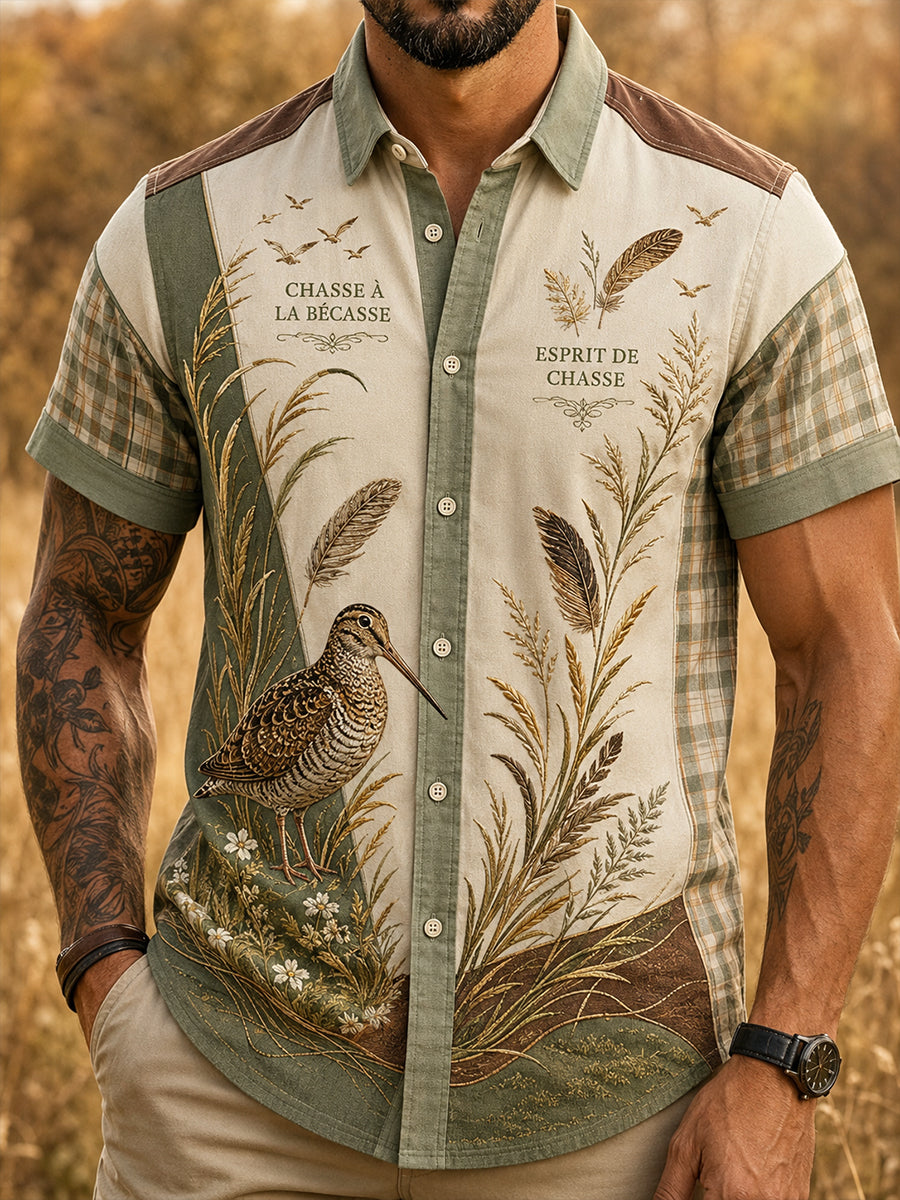 Chemise décontractée de chasse française pour homme à manches courtes