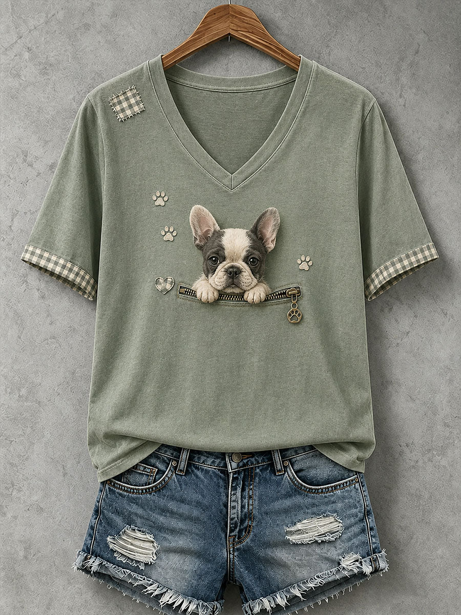 T-shirt féminin adorable au motif de bouledogue français