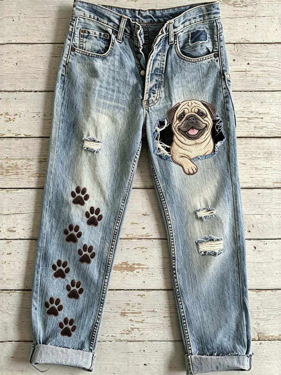 Pantalon évasé pour femme à motif animalier chien