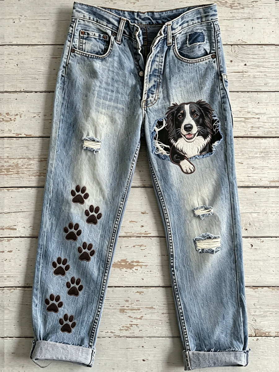 Pantalon évasé pour femme à motif animalier chien
