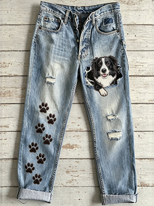Pantalon évasé pour femme à motif animalier chien