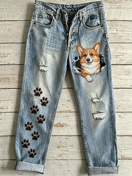 Pantalon évasé pour femme à motif animalier chien