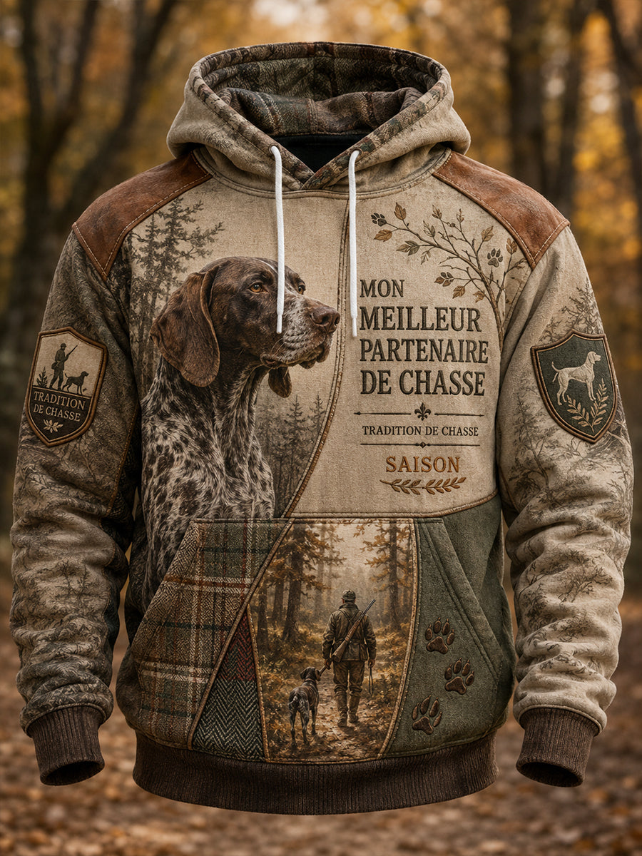Sweat à capuche surdimensionné à épaules tombantes, avec poches, pour la saison de chasse française, modèle homme