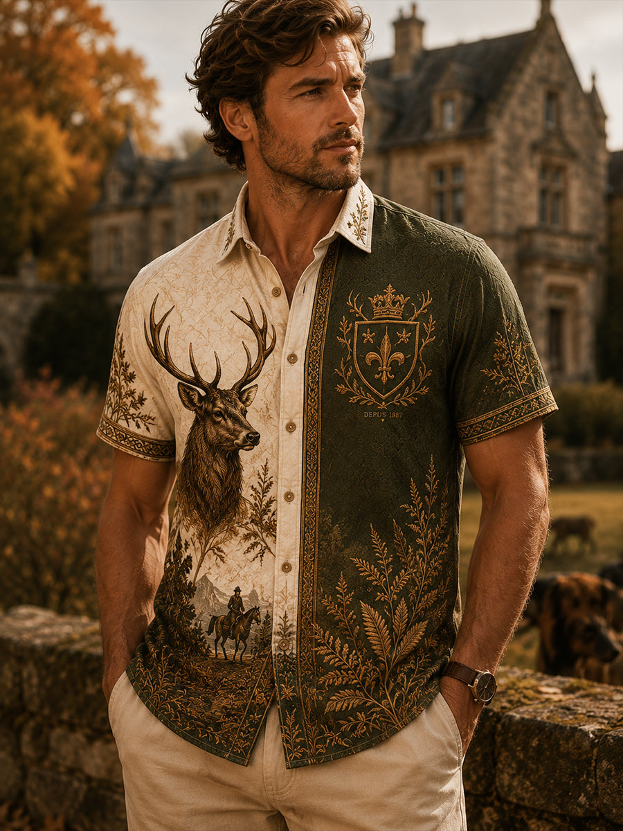 Chemise décontractée à manches courtes pour la saison de chasse, style français, pour homme