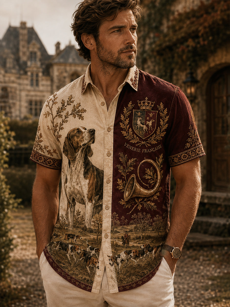 Chemise décontractée à manches courtes pour la saison de chasse, style français, pour homme