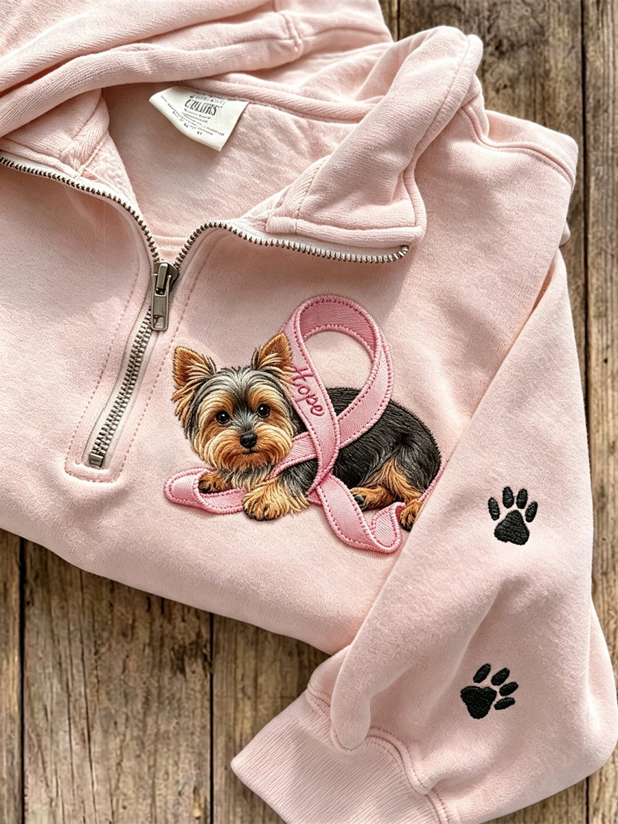 Sweat Femme Hope Rose Ruban Yorkshire Dog & Paw Prints Zip Up