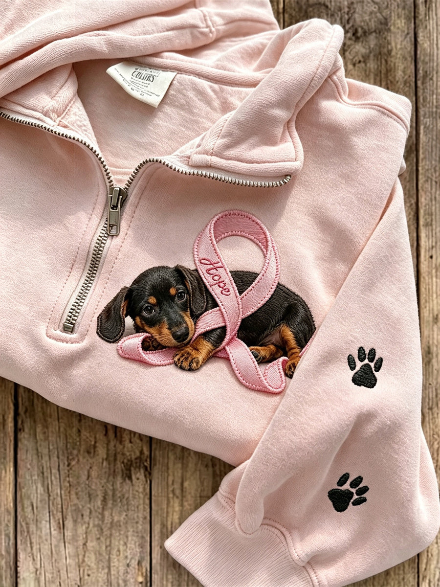Sweat-shirt Femme Hope Rose Ruban Teckel Chiens & Patte Imprimés Zippé