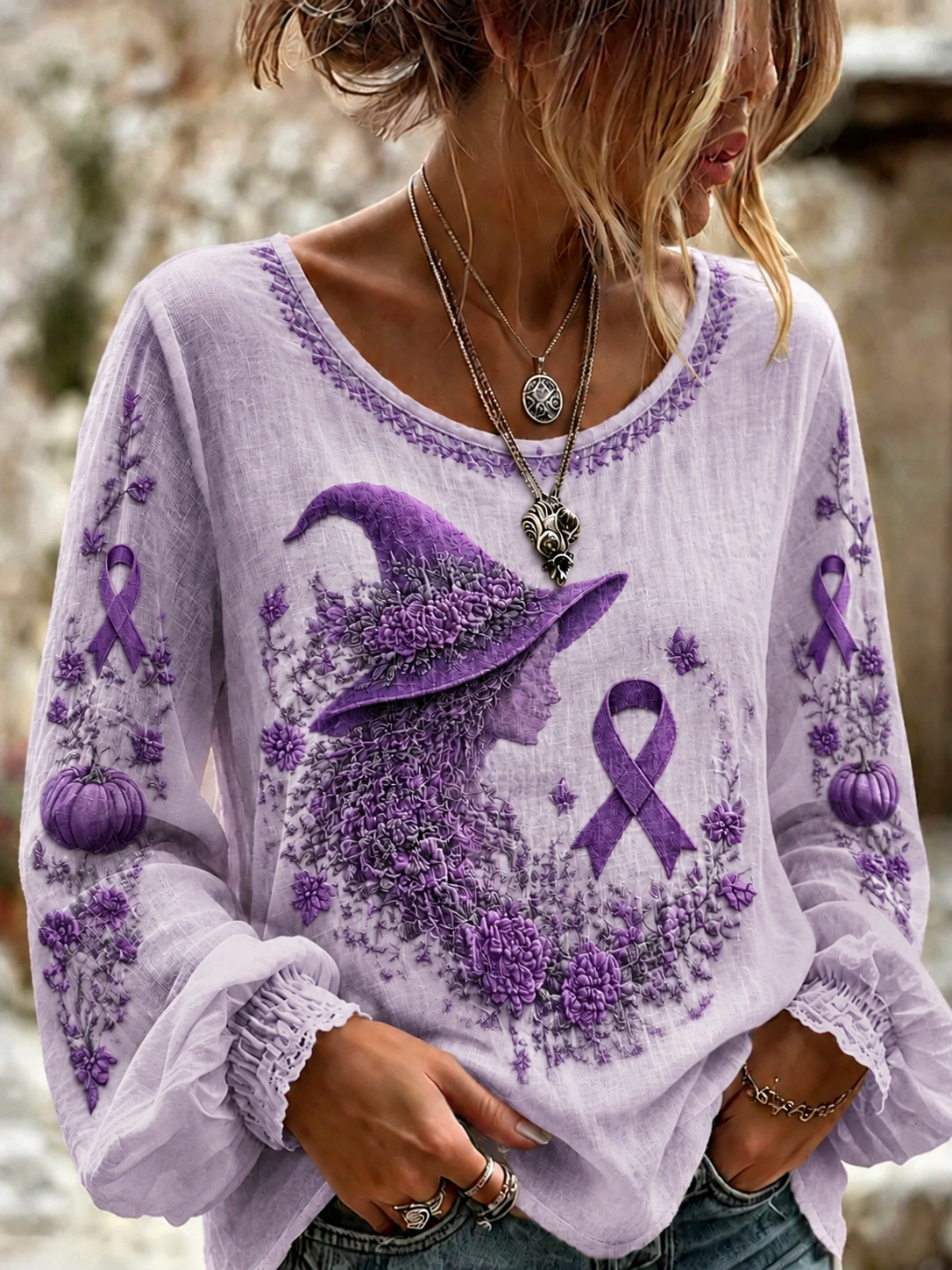 Chemise en coton-lin de sensibilisation à la maladie d’Alzheimer chez les femmes