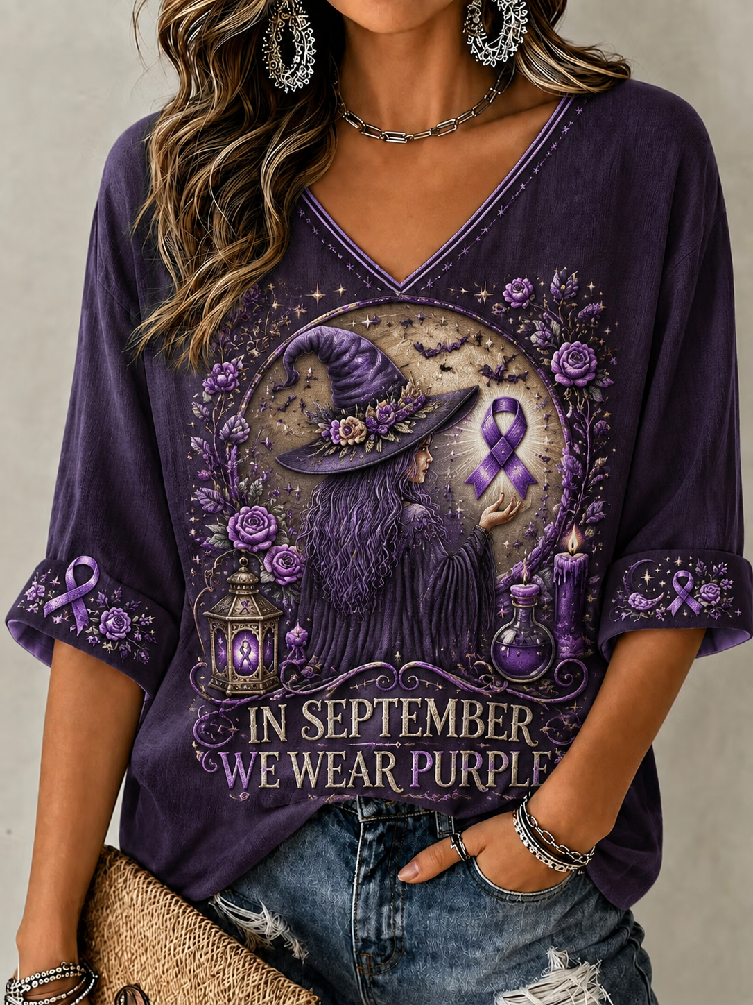 En september We Wear T-shirt à manches mi-longues violet pour femme