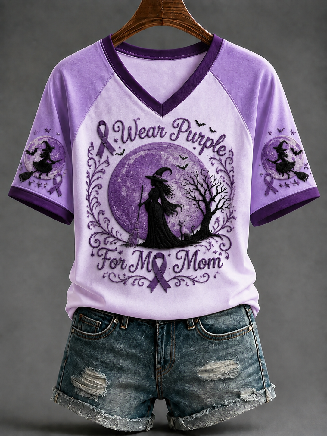 T-shirt Femme I Wear Purple For My Mom Col V à épaules dénudées à manches courtes
