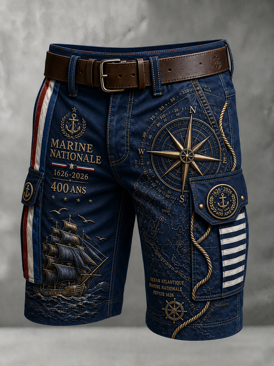 Short décontracté pour homme avec impression d’art de la Marine française